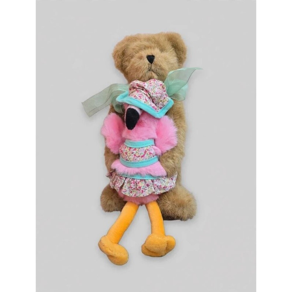 Boyds Bears Teddy Bear Holding Pink Flamingo Plush Floral Outfit